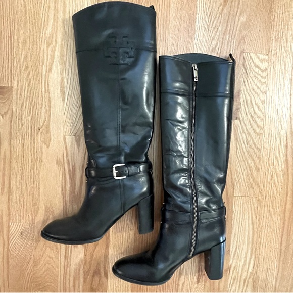 Tory Burch Blaire Tall Riding Boot Black Leather Size 8 - Picture 6 of 11